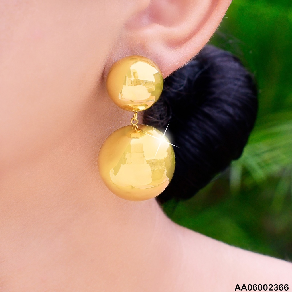 ARETES DOBLE MEDIA PELOTA DORADA VERTICAL EA393-131