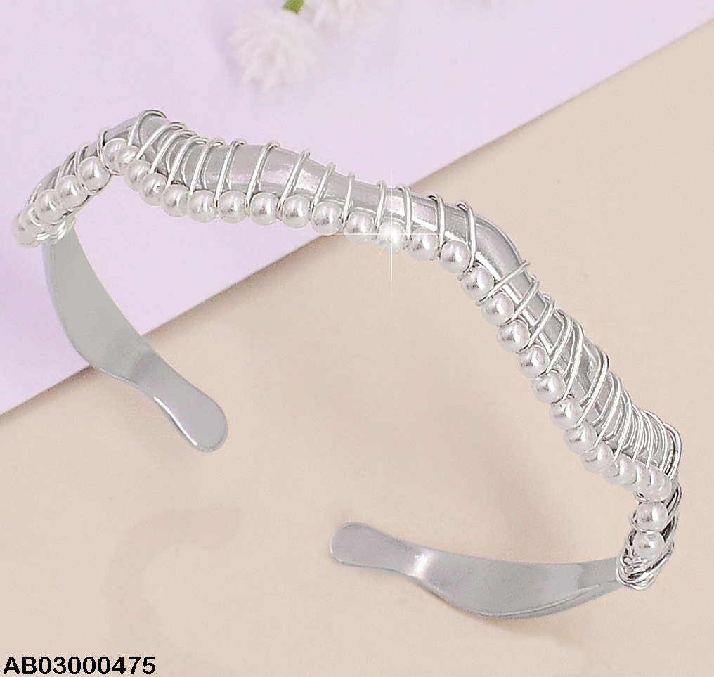 BRAZALETE PLAT. ONDULADO / PERLAS  BLANCAS BA122-131