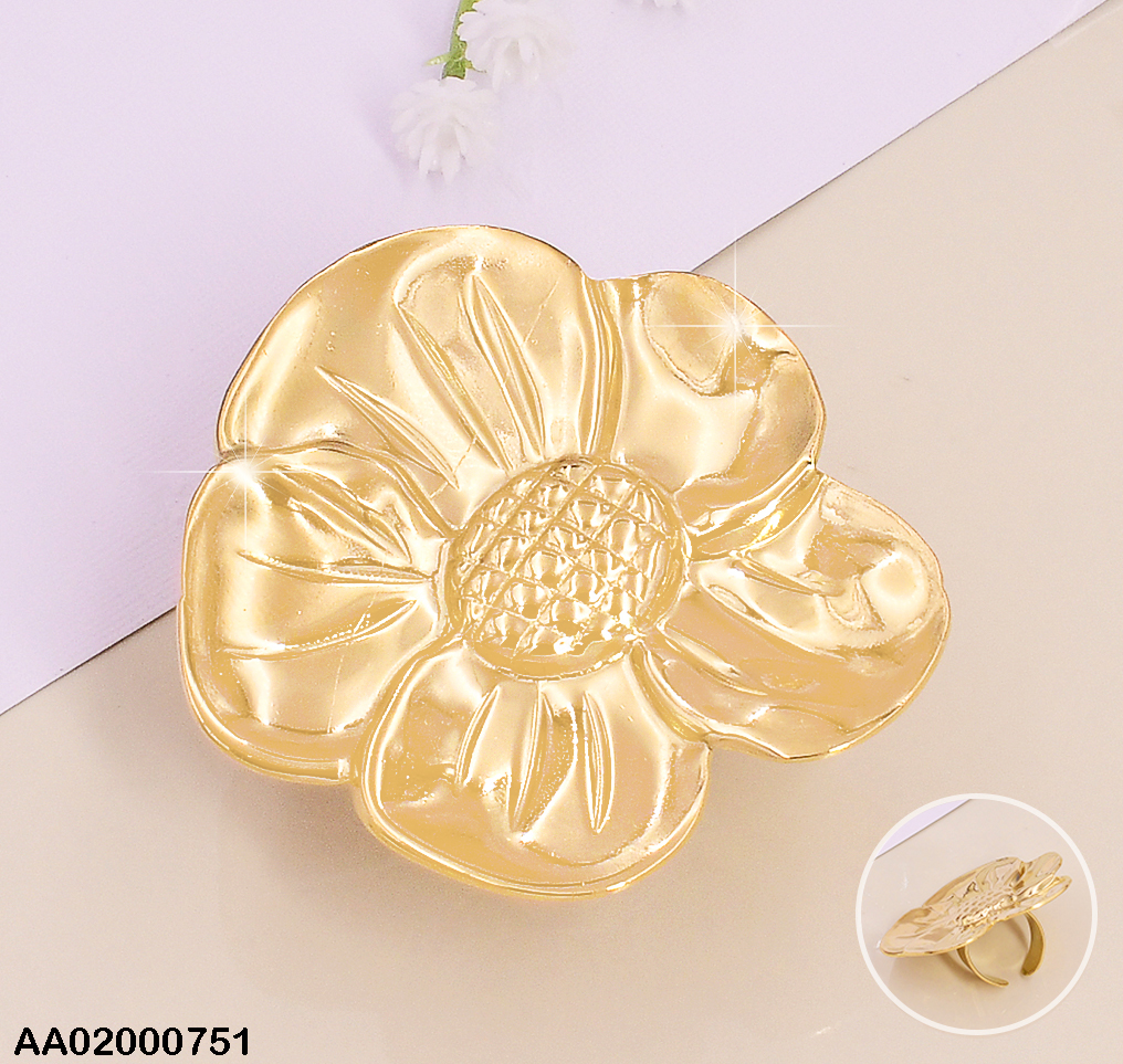 ANILLO AJUSTABLE DOR. / FLOR  CENTRO PUNTEADO RA068-131