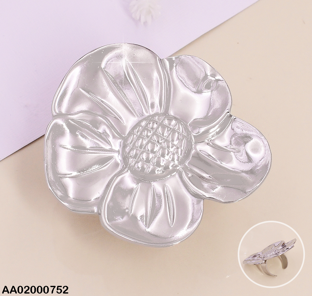 ANILLO AJUSTABLE PLAT. / FLOR  CENTRO PUNTEADO RA069-131