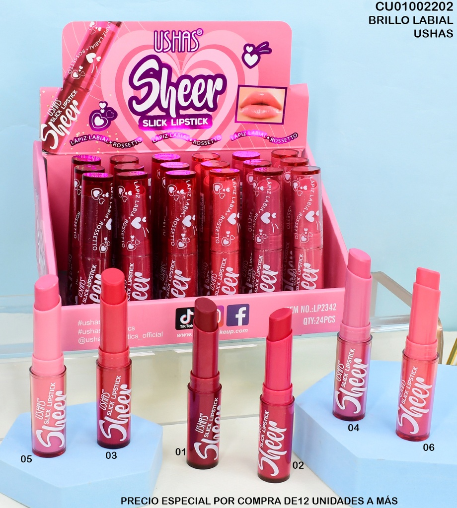 SLICK LIPSTICK SHEER USHAS LP2342 SURTIDOS