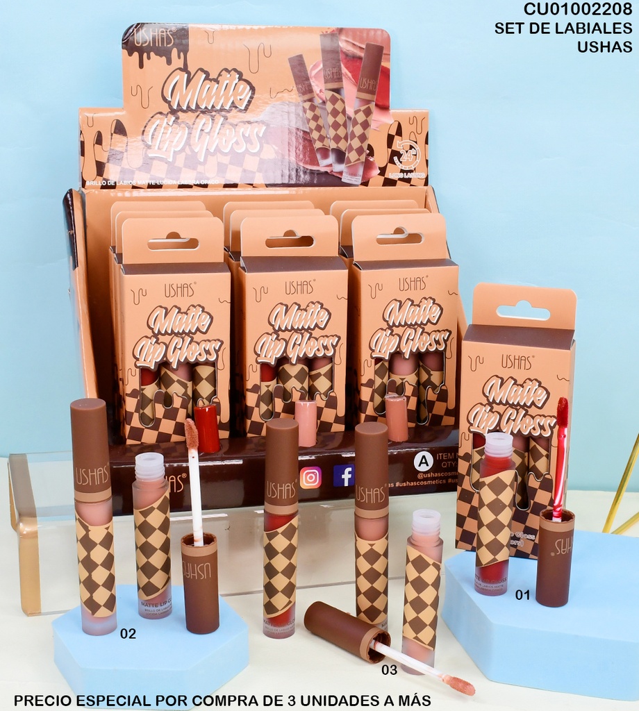 SET 3 LIPGLOSS MATTE USHAS CS448(A)