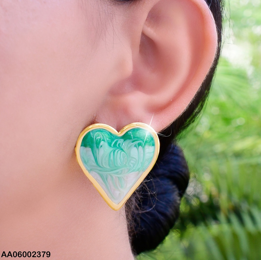 ARETES ESMALTADOS CORAZON VERDE/ BEIGE EE584-45