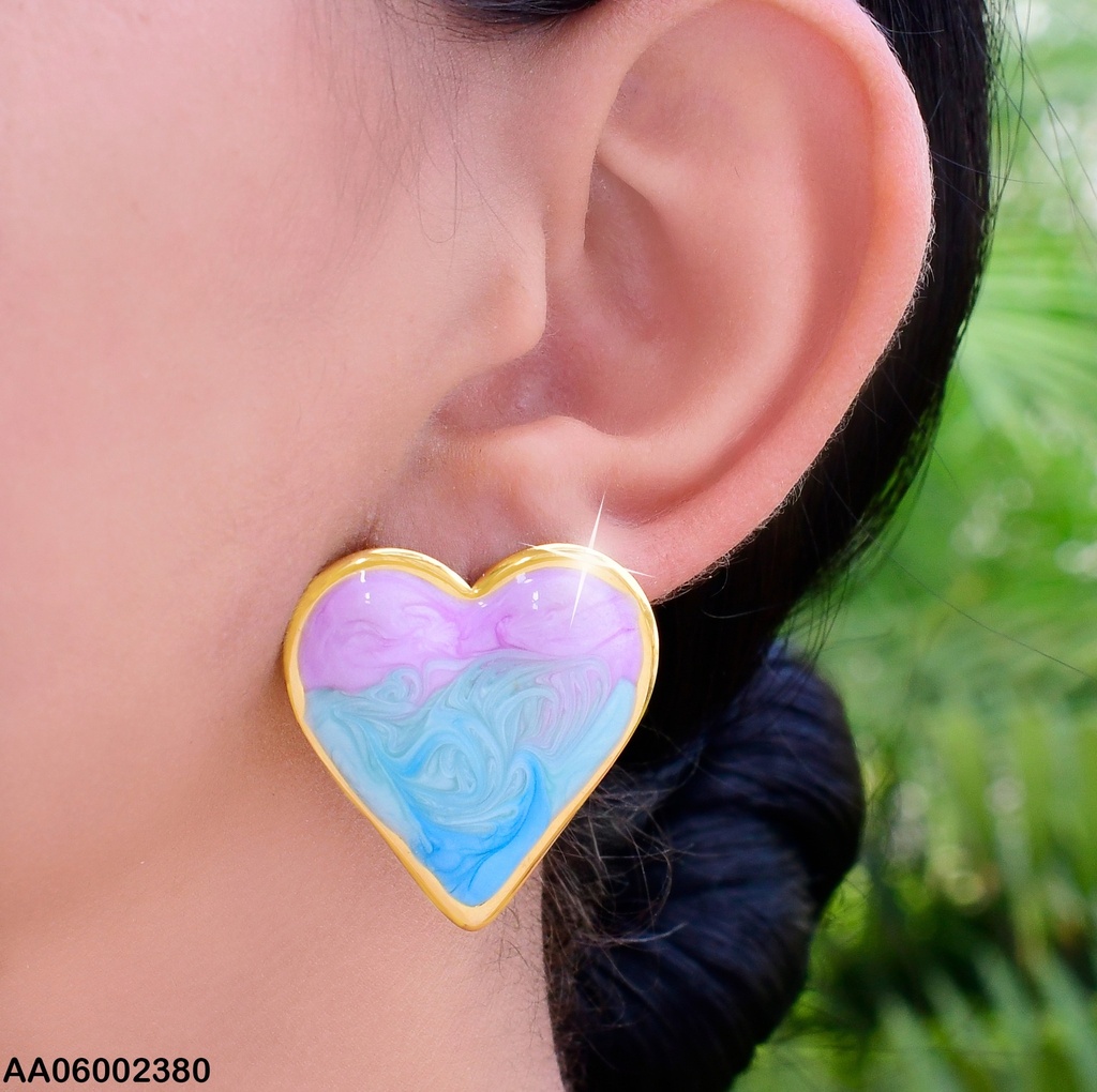 ARETES ESMALTADO CORAZON LILA/VERDE/CELESTE EE583-45