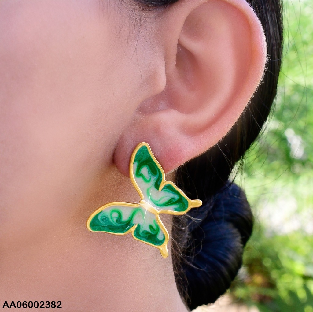 ARETES ESMALTADO MARIPOSA VERDE/ BEIGE EE580-45