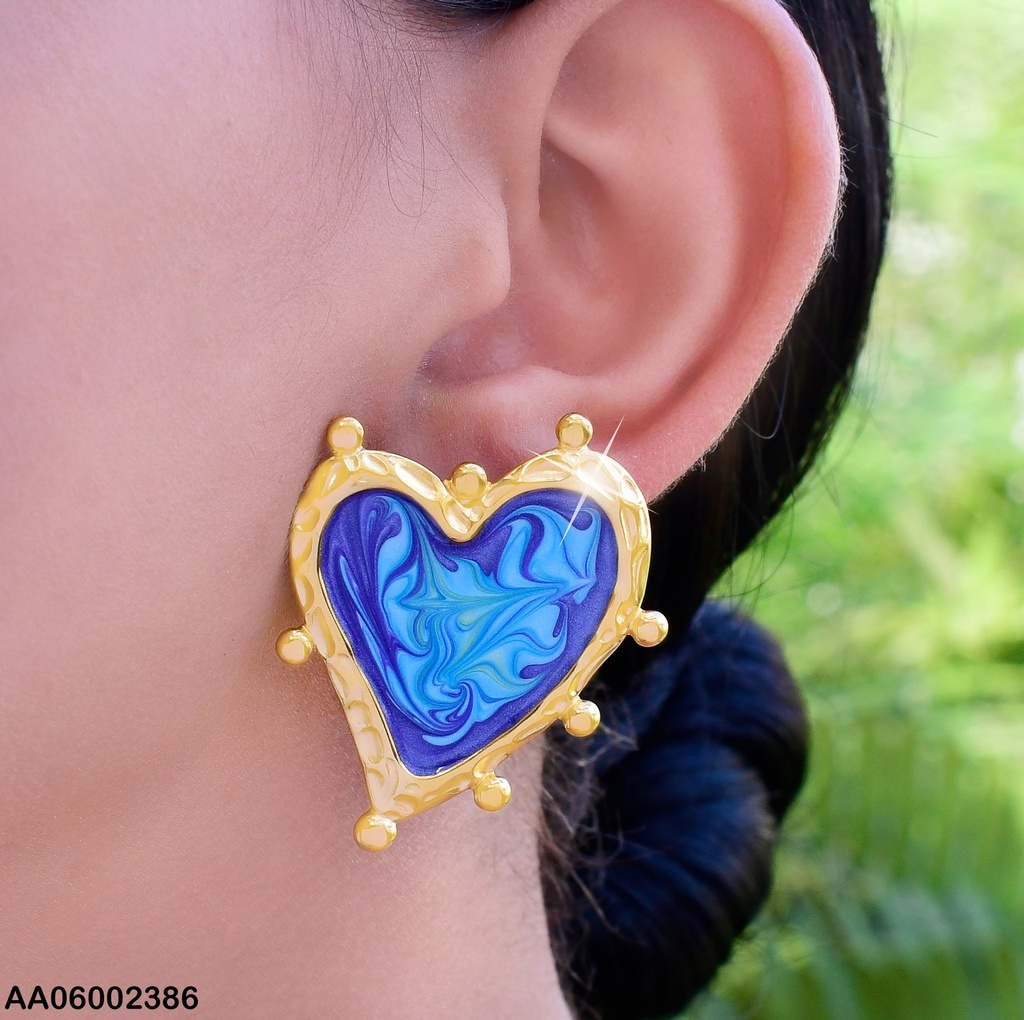 ARETES ESMALTADOS CORAZON MOR./CELEST. PELOTITAS A LOS LADOS  EE571-45