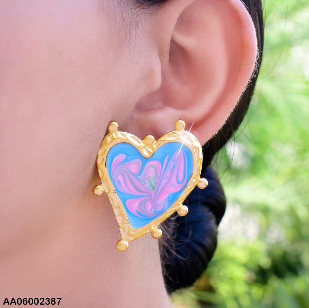 ARETES ESLMALTADOS CORAZON CELEST/ROSA PELOTITAS A LOS LADOS  EE572-45