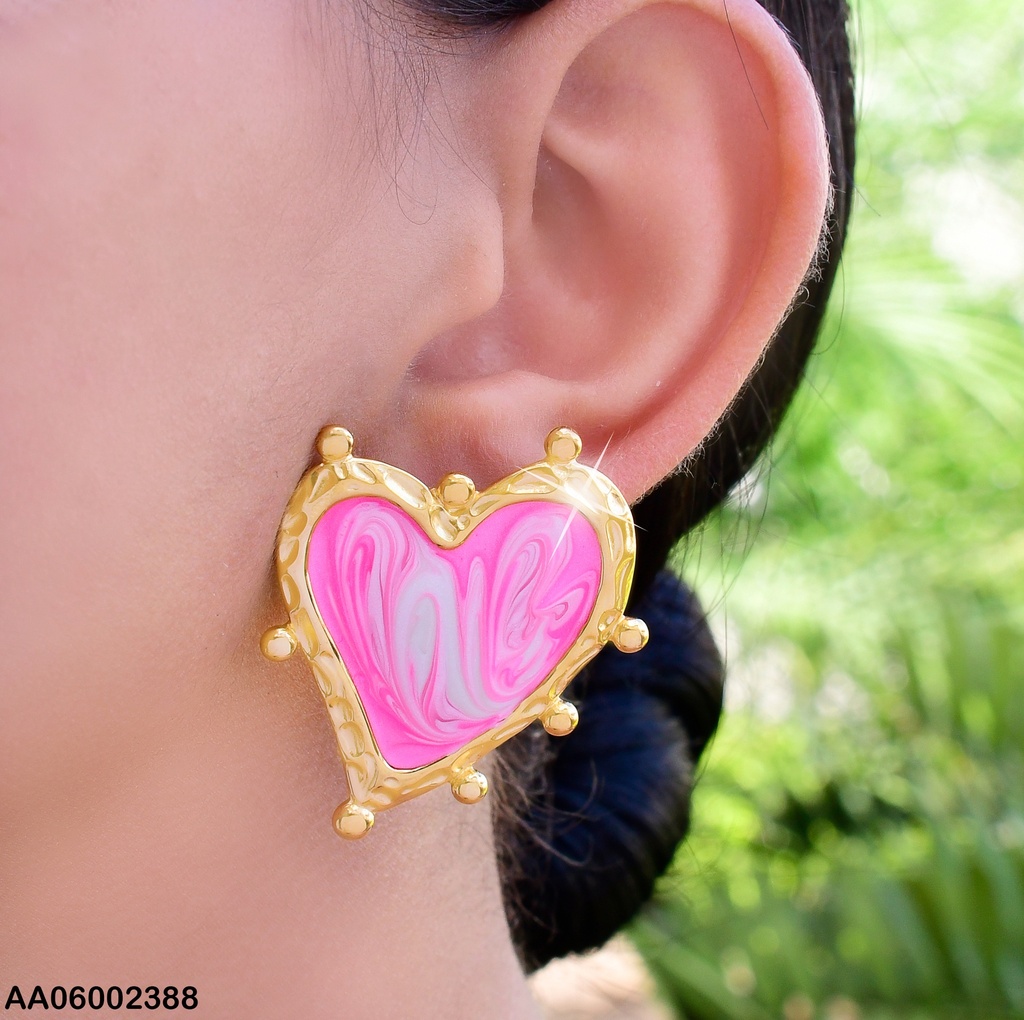 ARETES ESMALTADO CORAZON ROSA/BLANCO PELOTITAS A LOS LADOS  EE570-45