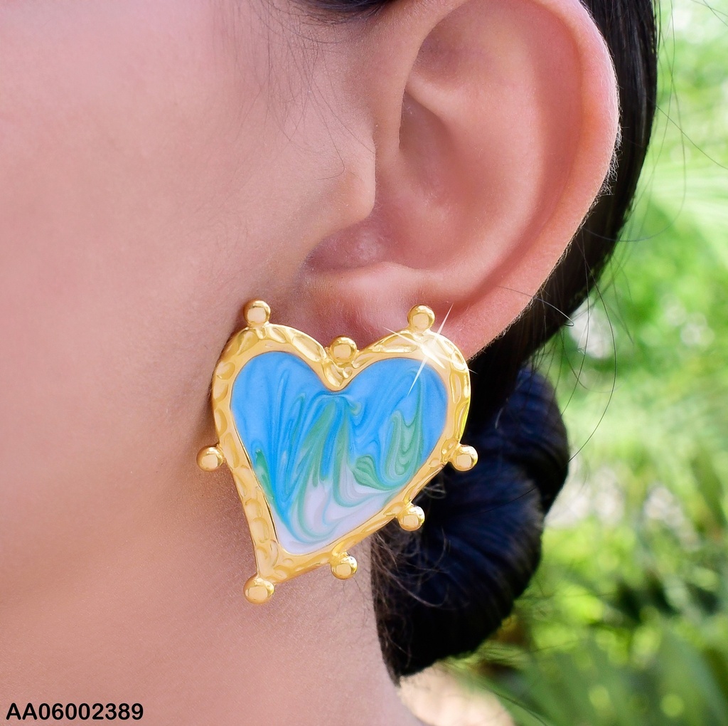 ARETES ESMALTADO CORAZON CELEST/BLANC/VERDE PELOT.LADOS EE573-45