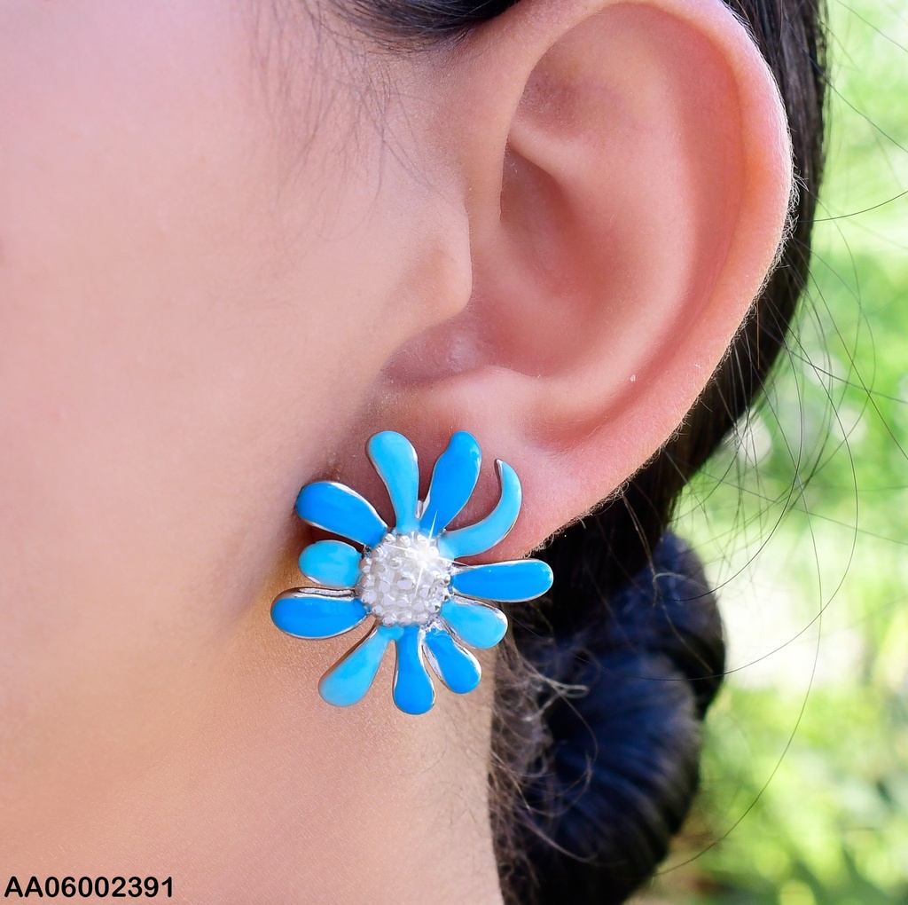 ARETES ESMALTADO FLOR AZUL/CELESTE EA531-131