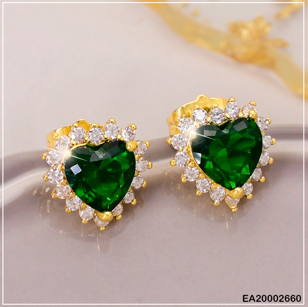 ARETES CORAZON VERDE BORDE ZIRC. PEQ. EE392-10