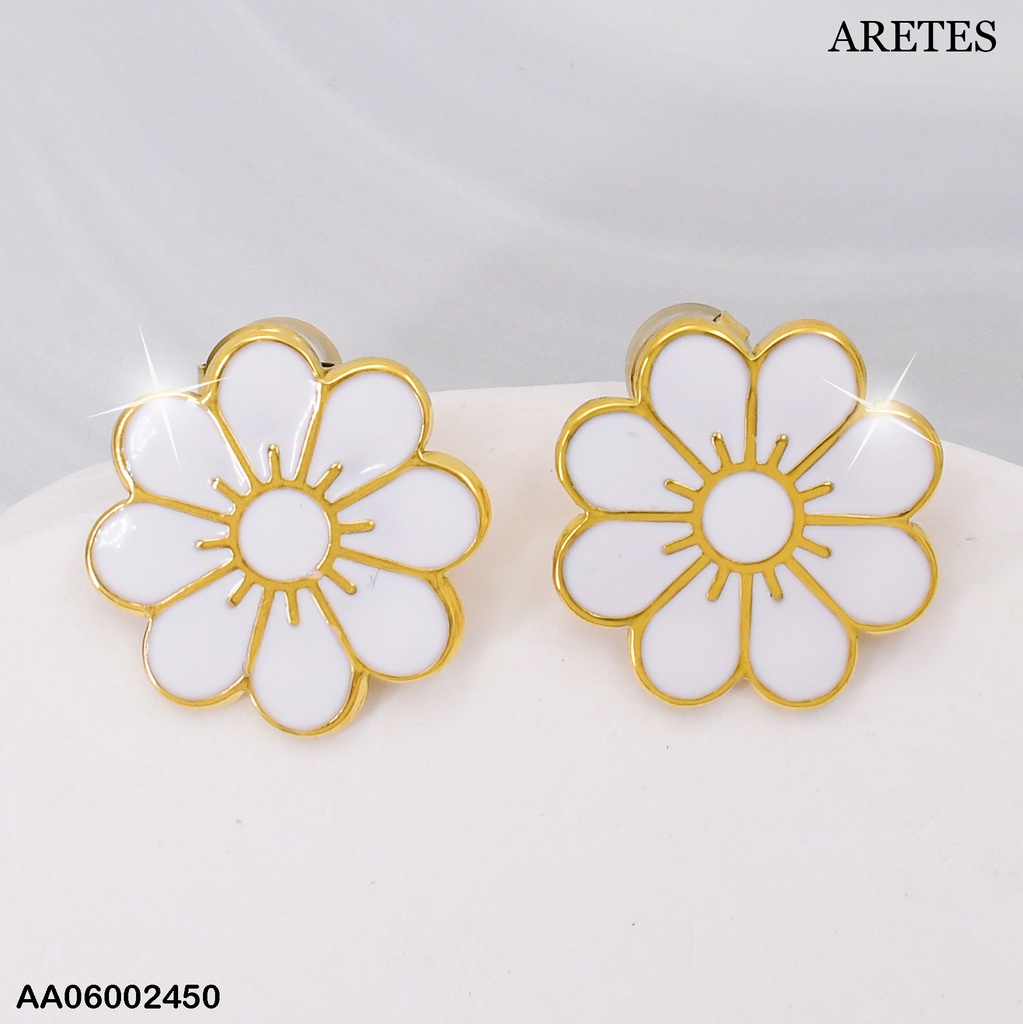 ARETES FLOR BLANCA BORDE DORADO EA492-131