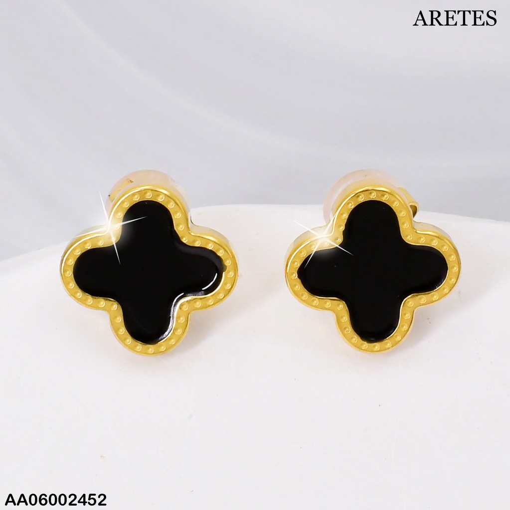 ARETES FLOR NEGRA 4 PETALOS BORDES PUNTEADOS EA494-131