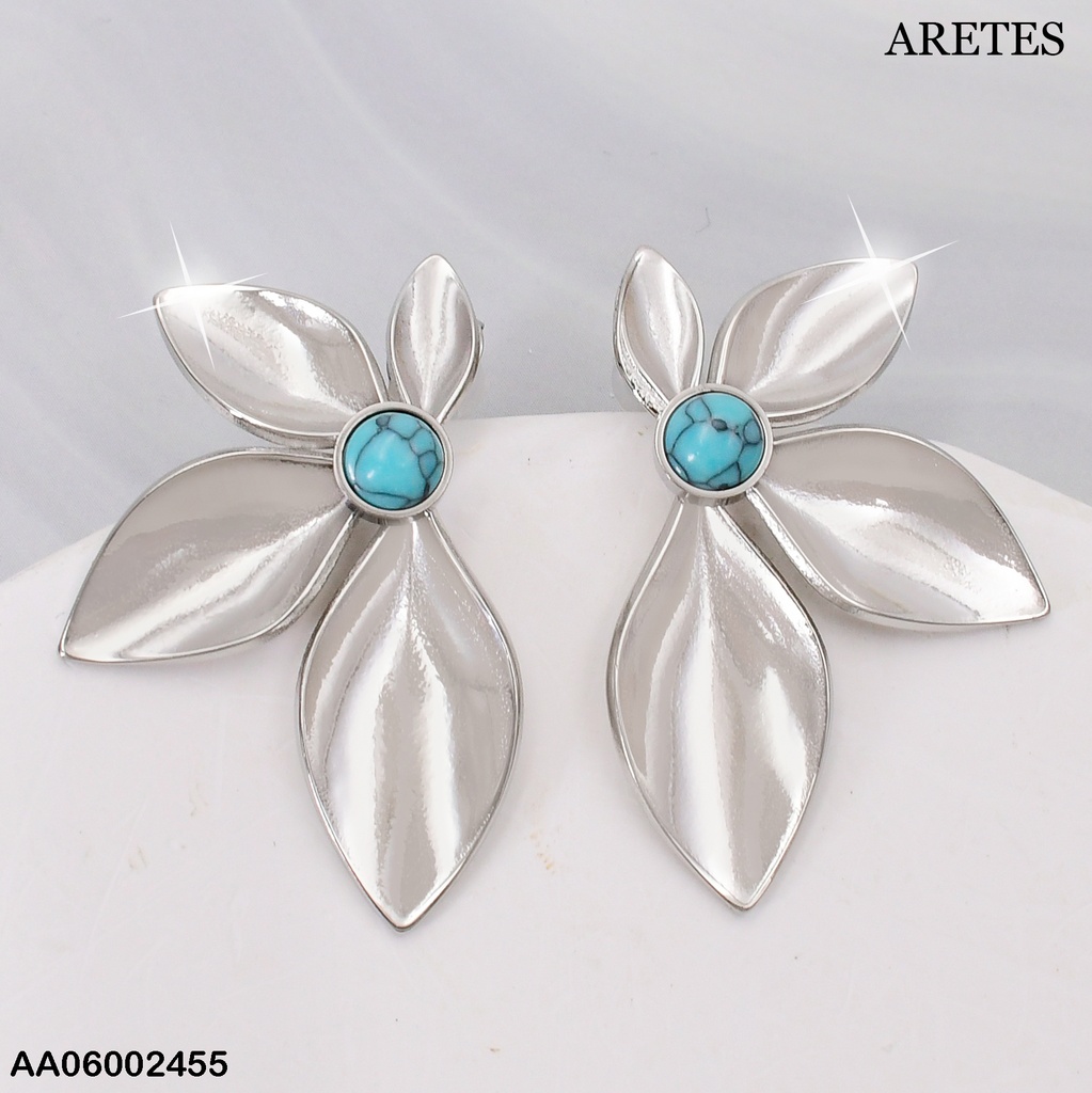 ARETES PLAT. MEDIA FLOR 4 PETALOS CENTRO 🔵 EA424-45(MED)