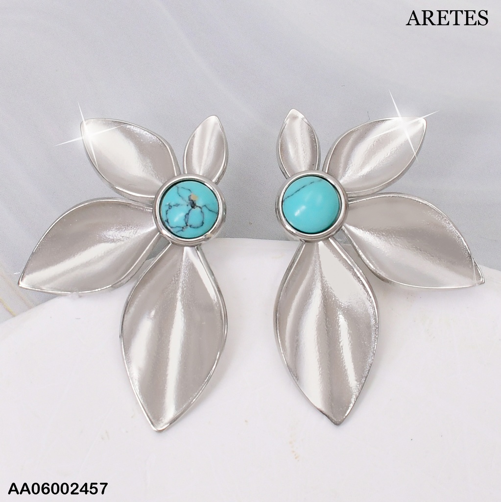 ARETES PLAT. MEDIA FLOR 4 PETALOS CENTRO ⚪/⚫ EA424-131(GR)