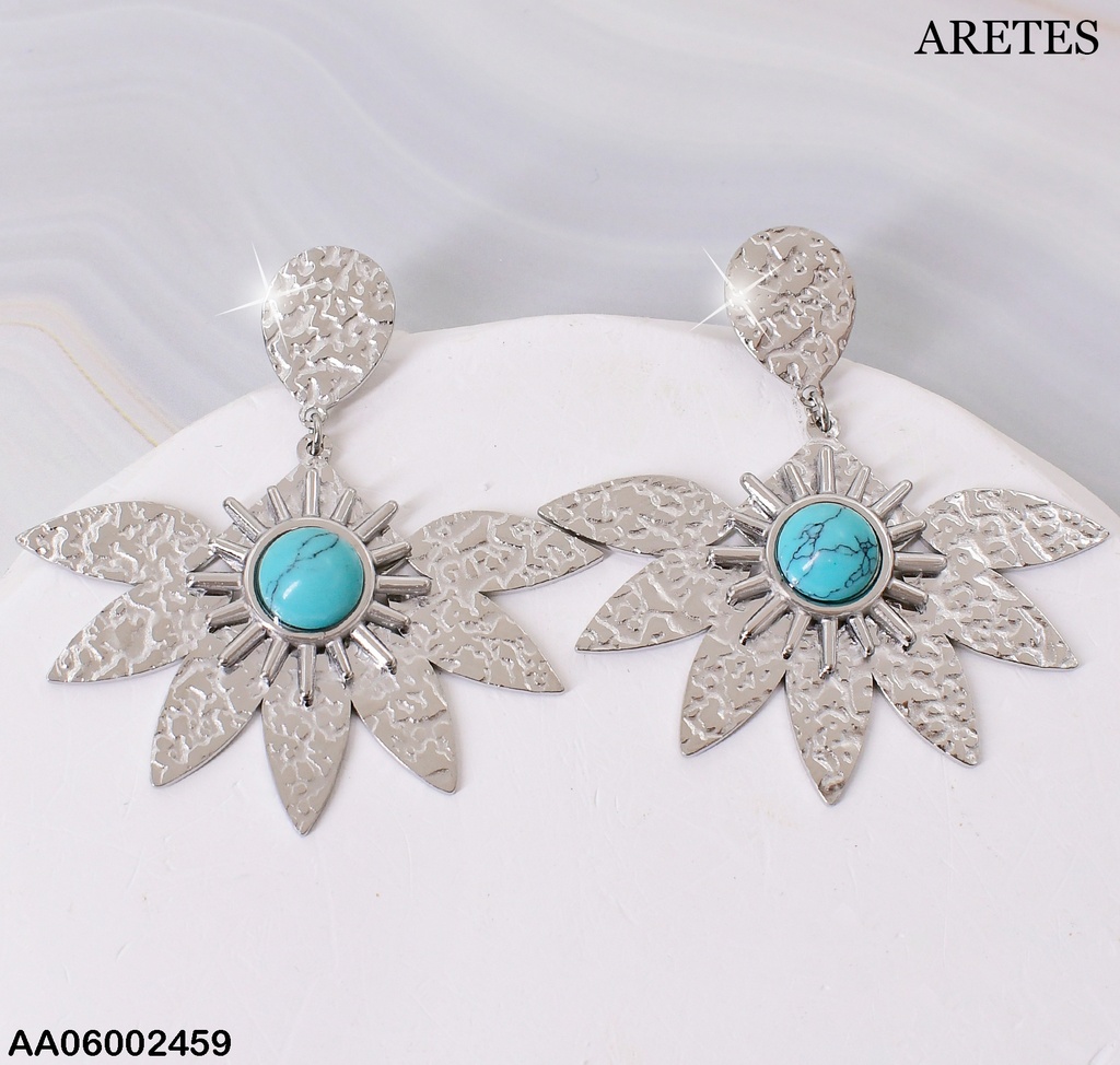 ARETES PLAT. MEDIA FLOR 5 PETALOS CENTRO🔵EA410-131