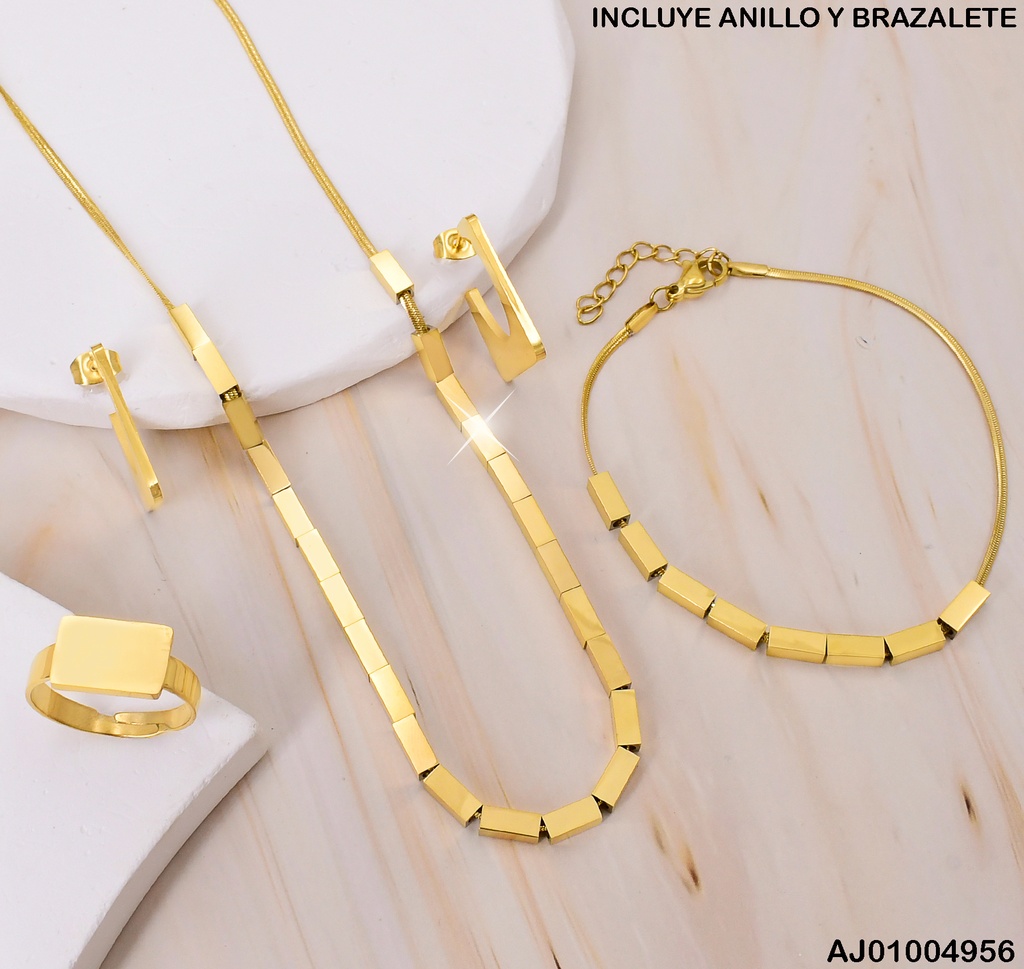 JUEGO "J" CAD.C/RECTANGULOS HUECOS INCLUYE ANILLO/PULSERA P1864