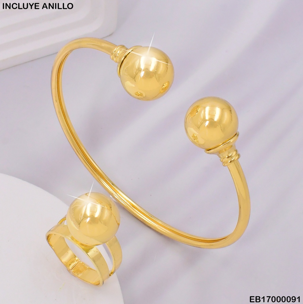BRAZALETE AJUSTABLE Y ANILLO PELOTA/LISA 004F3756-341