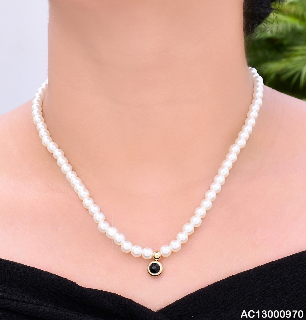 CADENA PERLAS DIJE ZIRC.RD SURT.⚪/⚫CA235-131