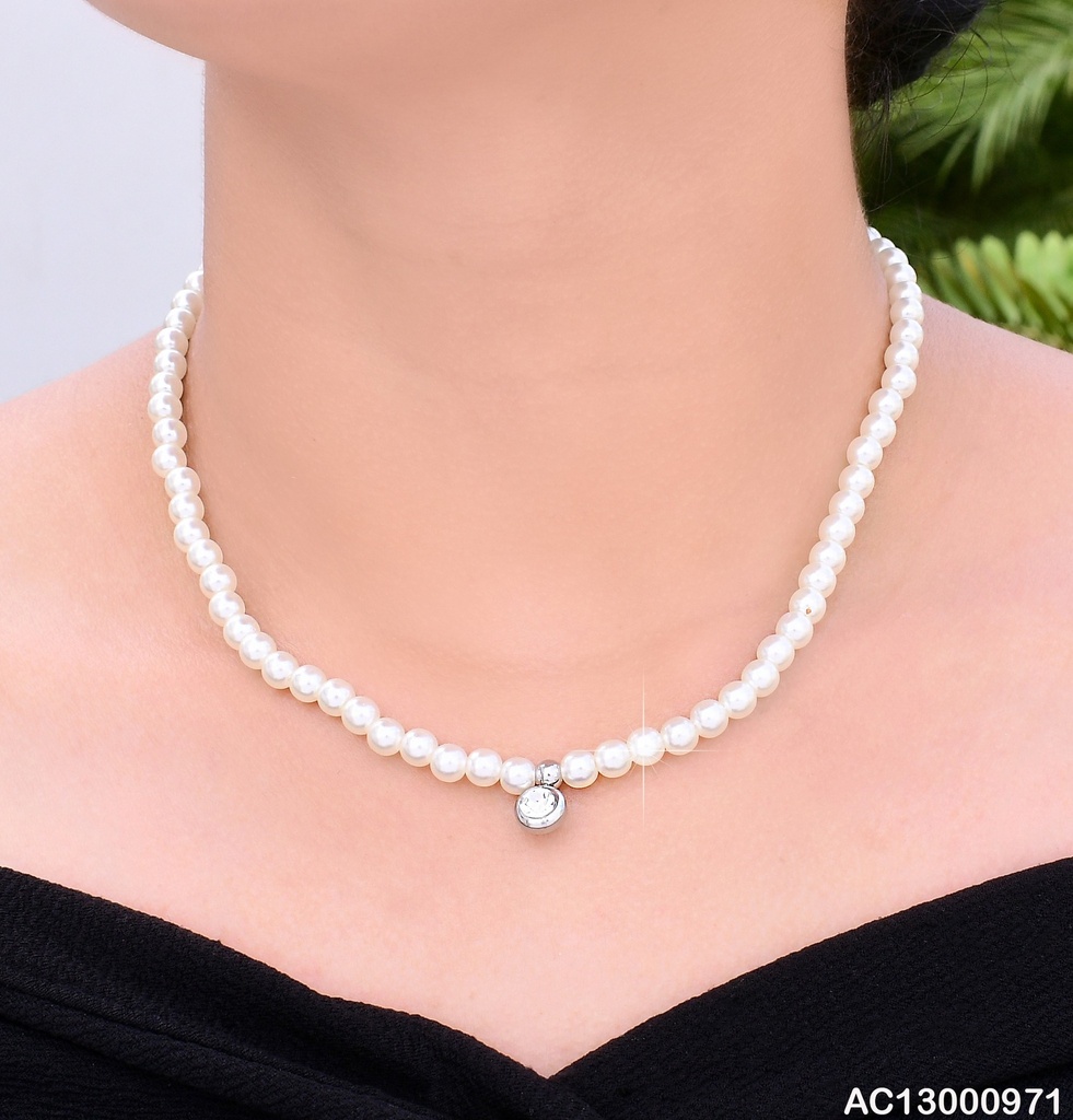 CADENA PERLAS DIJE PLAT. ZIRC.RD SURT.⚪/⚫CA236-131