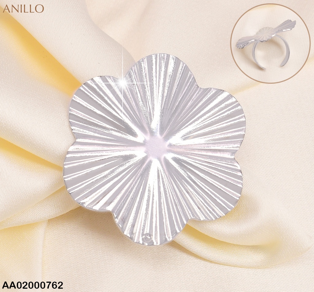 ANILLO PLAT. AJUST.FLOR A RAYAS RA089-131