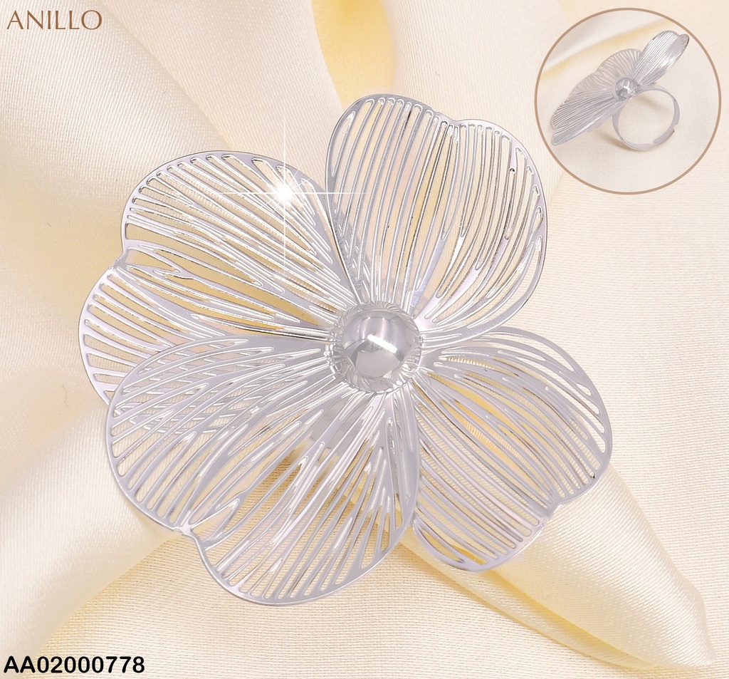 ANILLO PLAT. FLOR 4 PETALOS DE LINEAS RA153-131