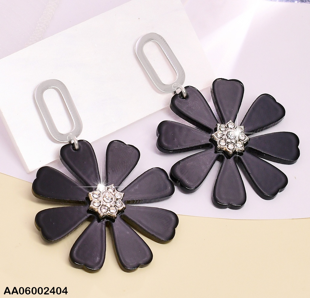 ARETE PLAT ¨0¨ FLOR NEGRA 8 PETALOS / FLOR ZIRC CENTRO EA258-131