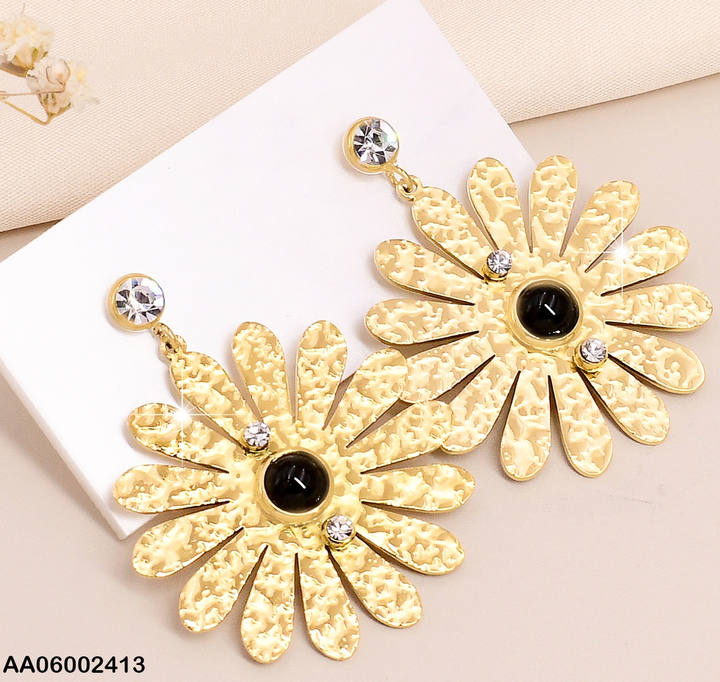 ARETE DOR ZIRC/ FLOR COLGANTE TEXT CORRUGADA 3 ZIRC CENTRO EA297-131