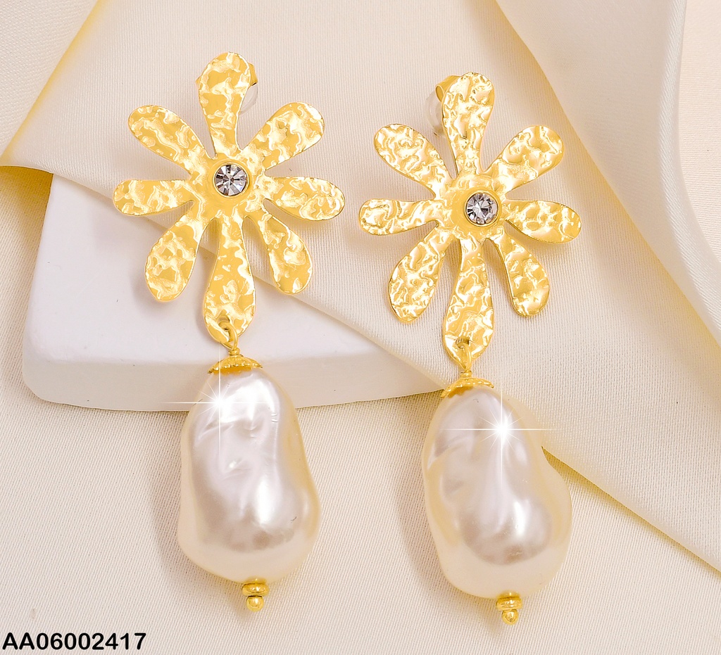 ARETES FLOR IRREGULAR C/ PERLA CULTIVADA EA301-131