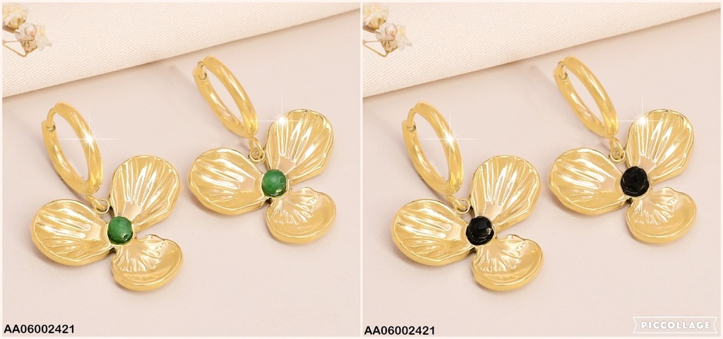 ARETES HUGGIES DOR FLOR 3 PETALOS COLGANTES ZIRC CENTRO EA307-131