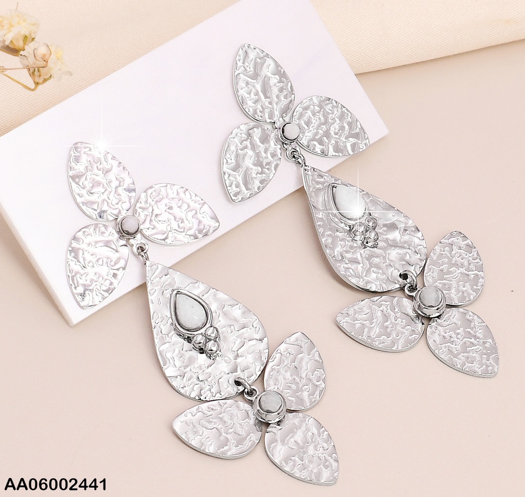 ARETE PLAT FLOR 3 PETALOS/ HOJA/FLOR TEXT CORRUGADA  EA348-131