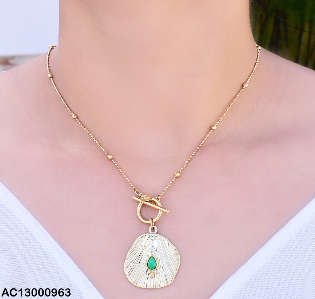 CADENA DOR.  DIJE OVALO RAYAS VERT. / ZIRC. CENTRO COL SURT. CA227-131