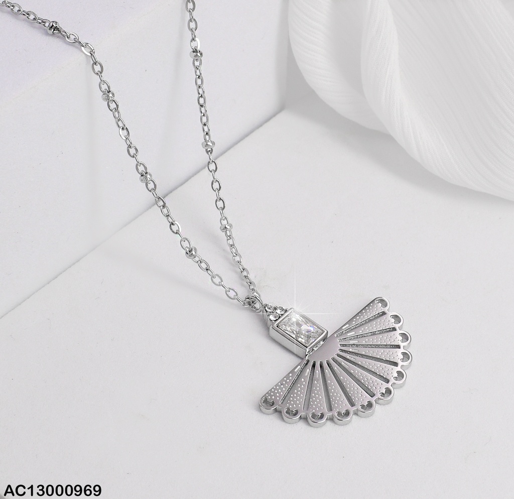 CADENA PLAT. C/PELOTITAS,DIJE ABANICO C/ZIRC.RECT.CA234-131