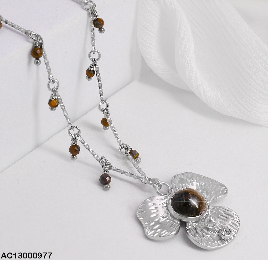 CADENA PLAT. C/CRISTALES GOLGANTES,DIJE FLOR 3 PET.CA242-131