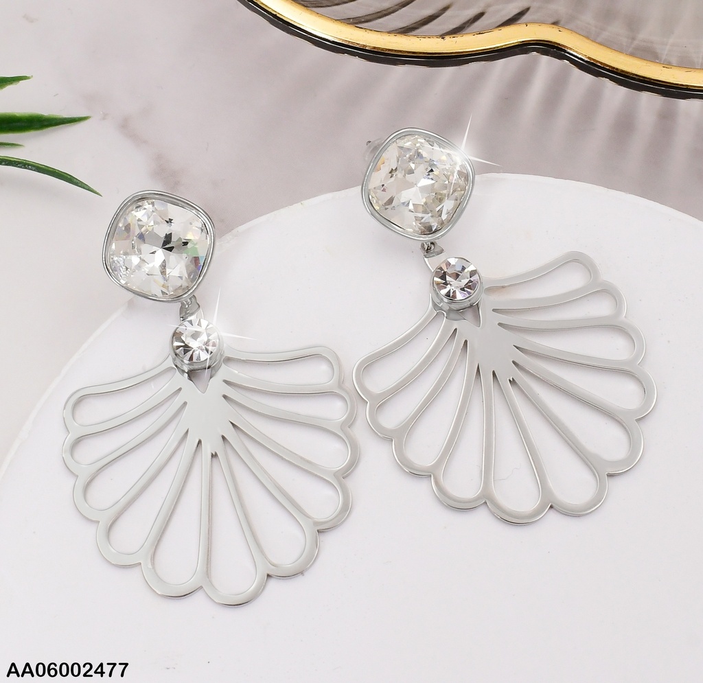 ARETES PLAT. CUADRO/ZIRC/ ABANICO COLGANTE EA314-131