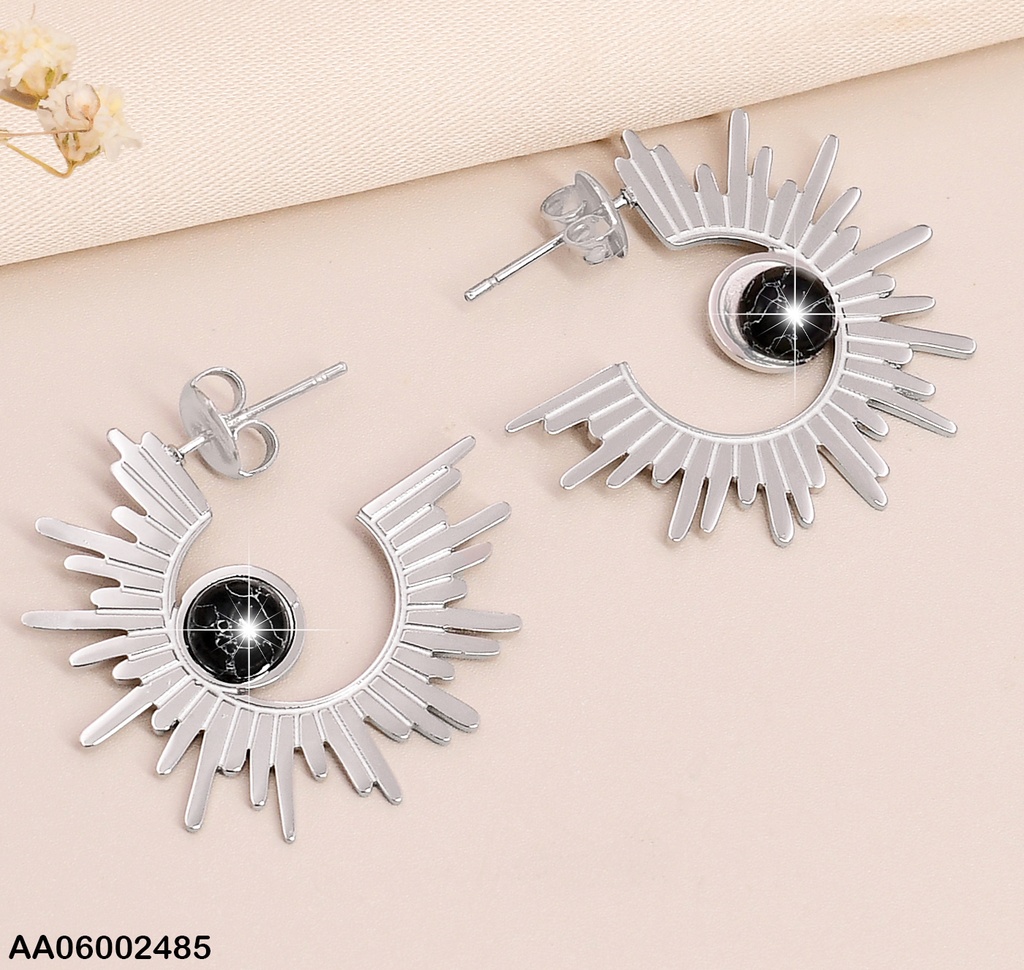 ARETES PLAT MEDIO SOL PERLA CENTRO NEGRA EA452-131
