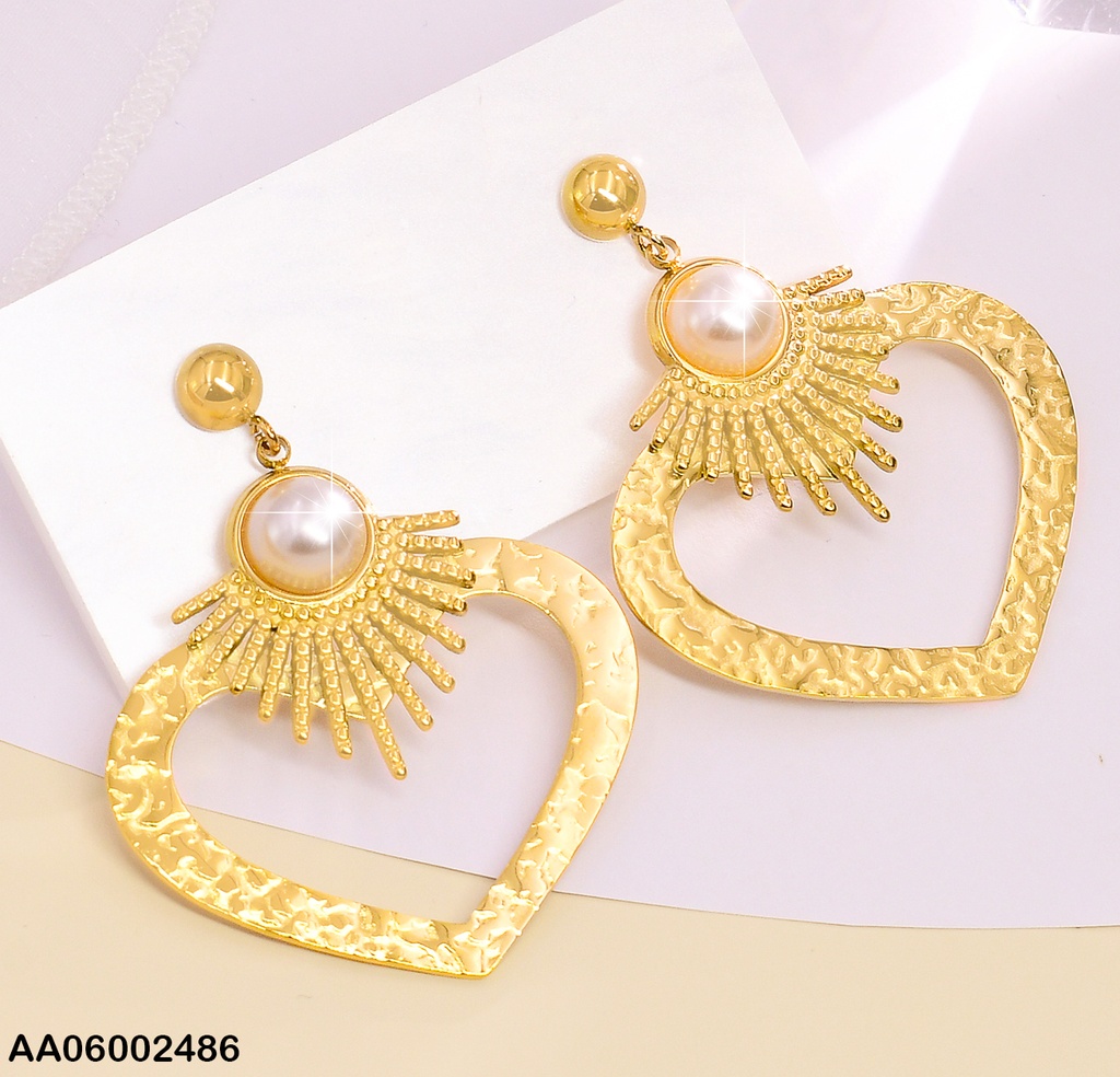 ARETE DOR PERLA COL SURT /LINEAS DESC/ CORAZON EA455-131