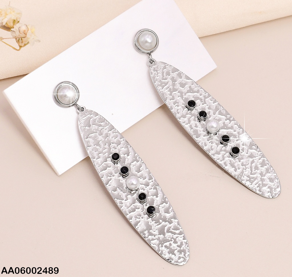 ARETE PLAT PERLA/ OVALO COLGANTE 5 ZIR CENTRO  EA460-131
