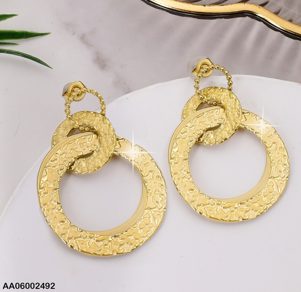 ARETES DOR.  3 CIRCULOS TORN/CORRUGADO/LISO EA465-131