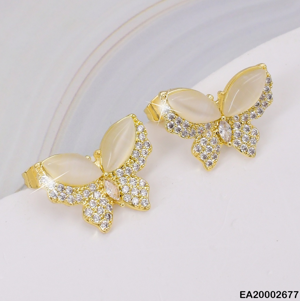 ARETES MARIPOSA ZIRCONIA/PIEDRAS BEIGE EE373-9