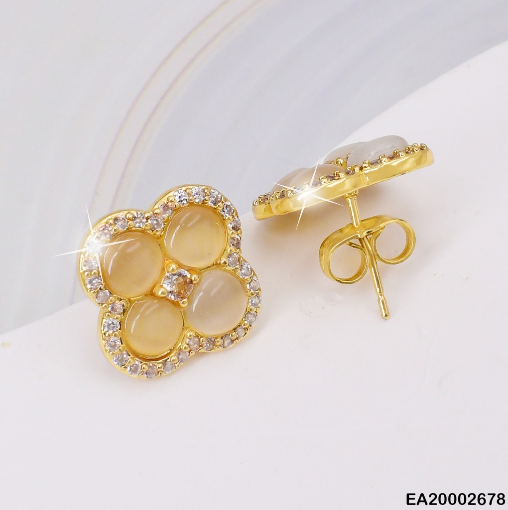 ARETES FLOR BEIGE 4 PETALOS BORDES ZIRC. EE391-10