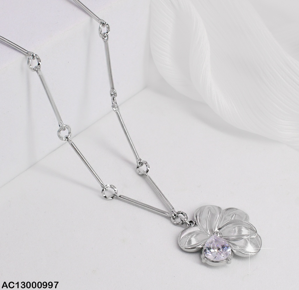 CADENA PLAT. O-O FLOR 1 PETALO ZIRC.GOTA CA294-131