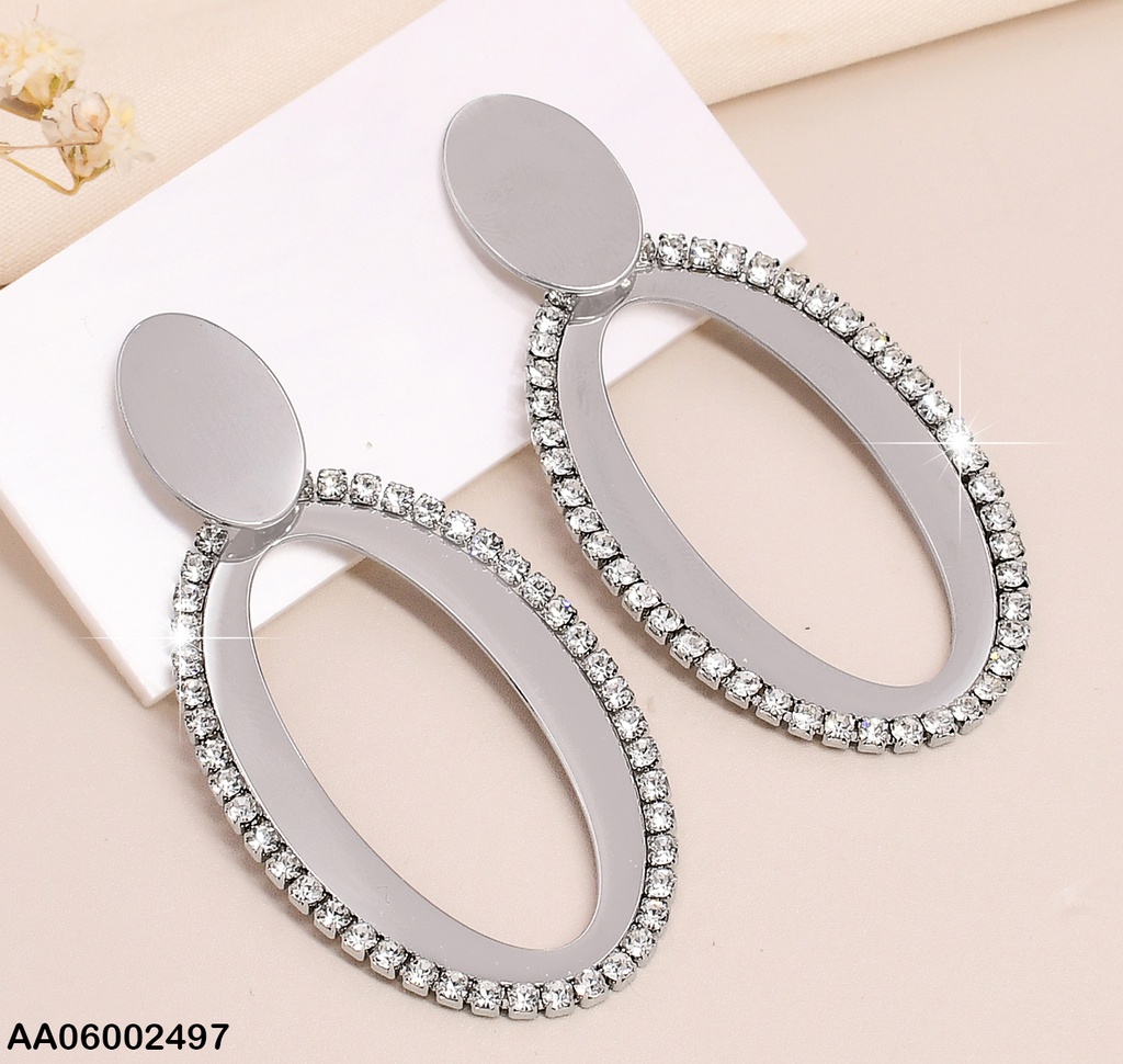 ARETE PLAT OVALO PEQ LISO / OVALO COLGANTE LISO ZIRC ALREDEDOR  EA488-131