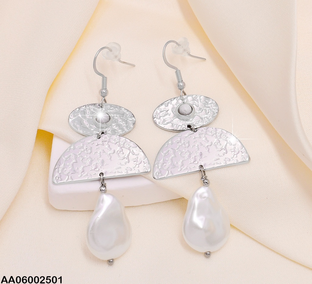 ARETES PLAT. OVALO HORIZ/MEDIA LUNA/PERLA CULT.EA539-131