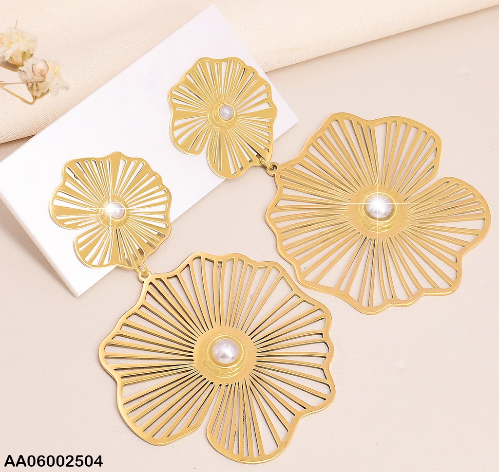 ARETES 2 FLORES COLGANTES IRREGULARES PERLA CENTRO EA558-131