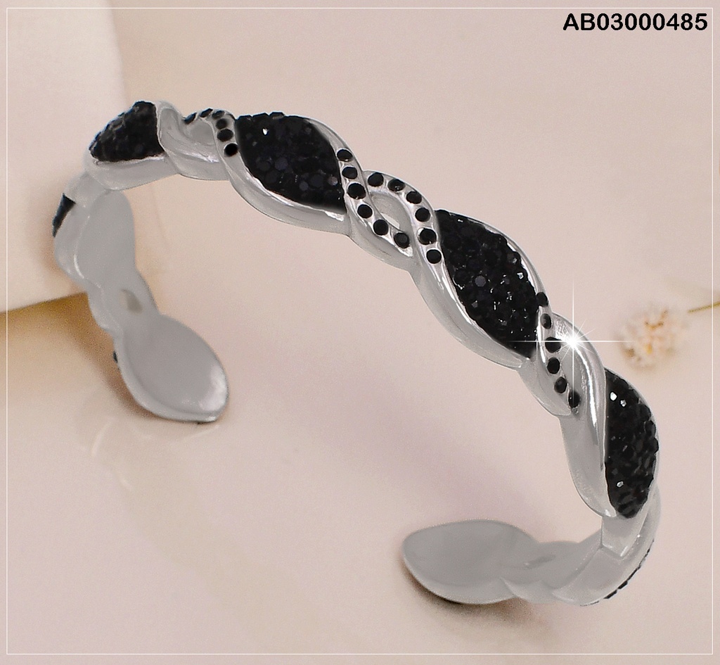 BRAZALETE PLAT. CURVAS ENTRELAZADAS ZIRC.  NEGRAS  VD080490-113