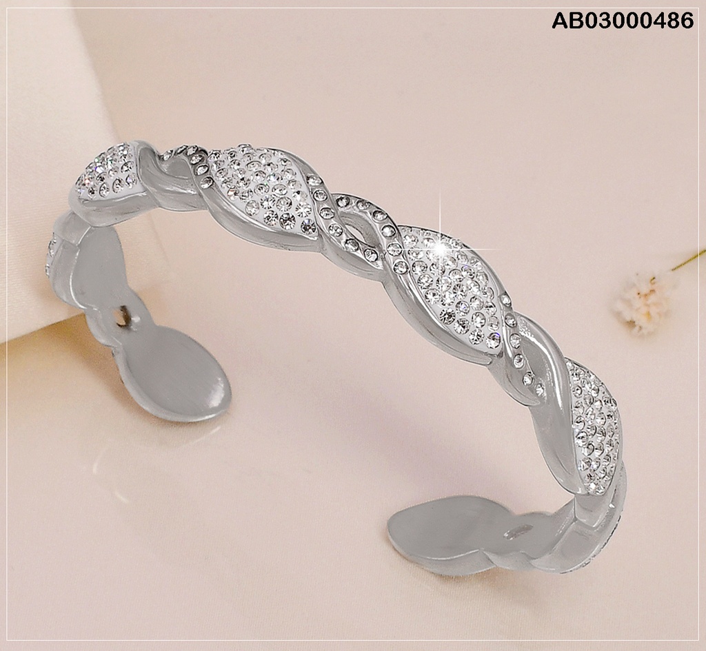 BRAZALETE PLAT. CURVAS ENTRELAZADAS ZIRC.  CRISTAL VD080491-113