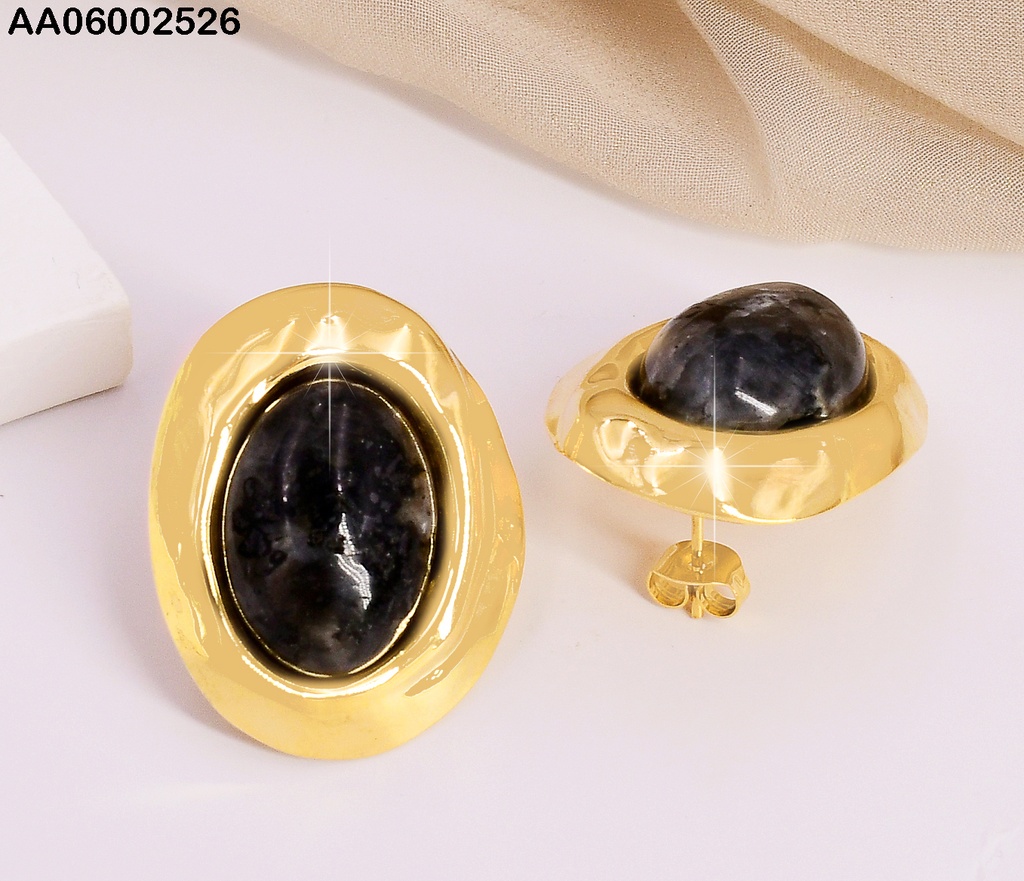 ARETES OVALO NEGRO BORDE DORADO EA411-45