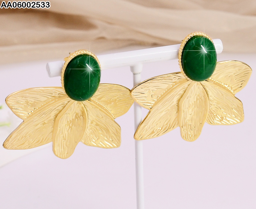ARETES OVALO SURT. 5 PETALOS RAYADOS EA512-132