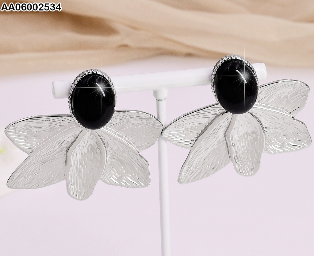 ARETES PLAT. OVALO SURT. 5 PETALOS RAYADOS EA513-132